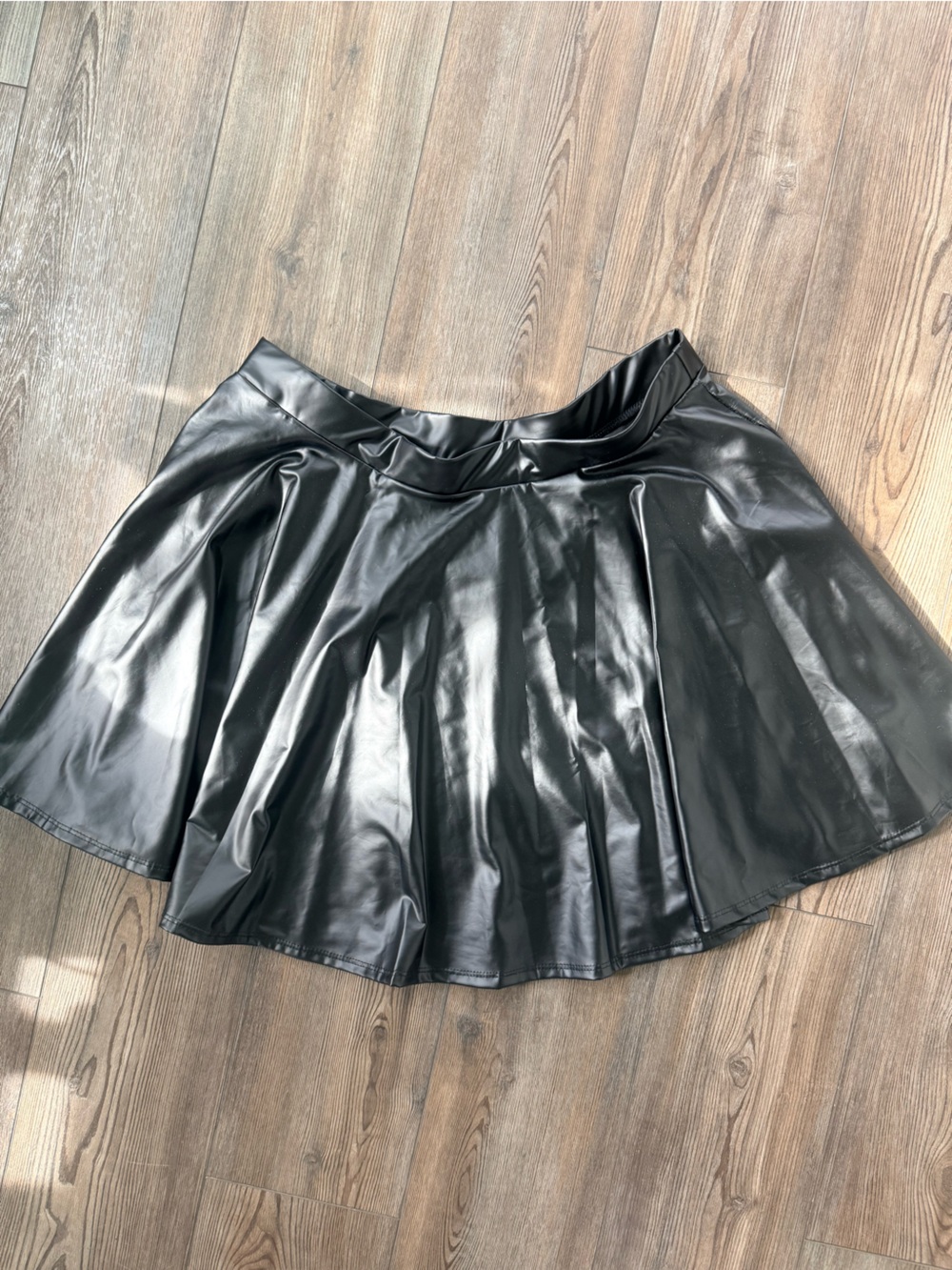 Fashion Nova Black Faux Leather Circle Skirt